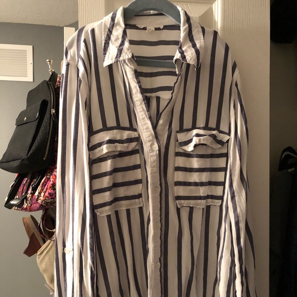 SOLD! denim and white striped button down - Picture 1 of 3